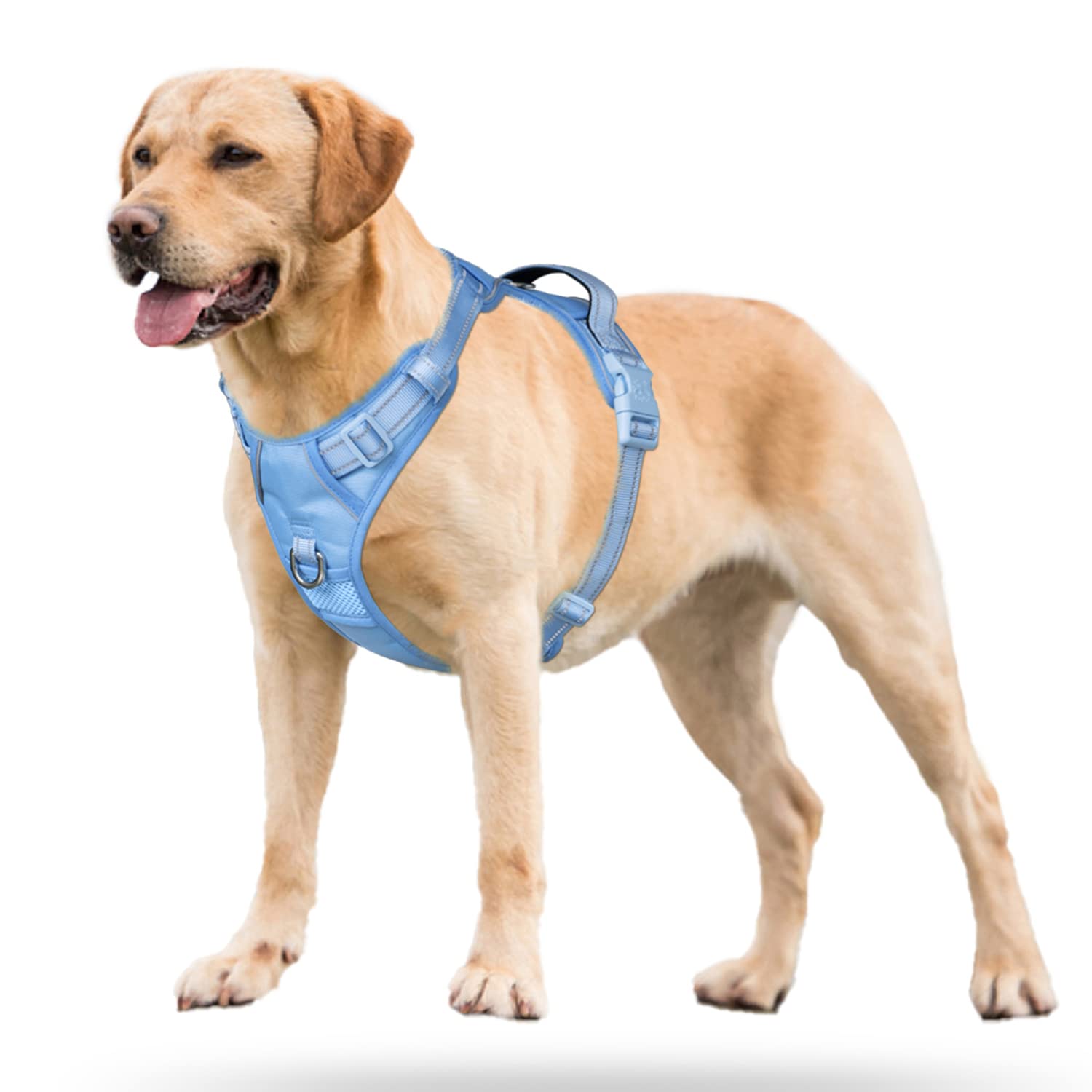 Poypet No Pull Dog Harness, No Choke Reflective Dog Vest, Adjustable Pet Harnesses With Easy Control Padded Handle For Small Medium Large Dogs(Light Blue Matching Trim,L)