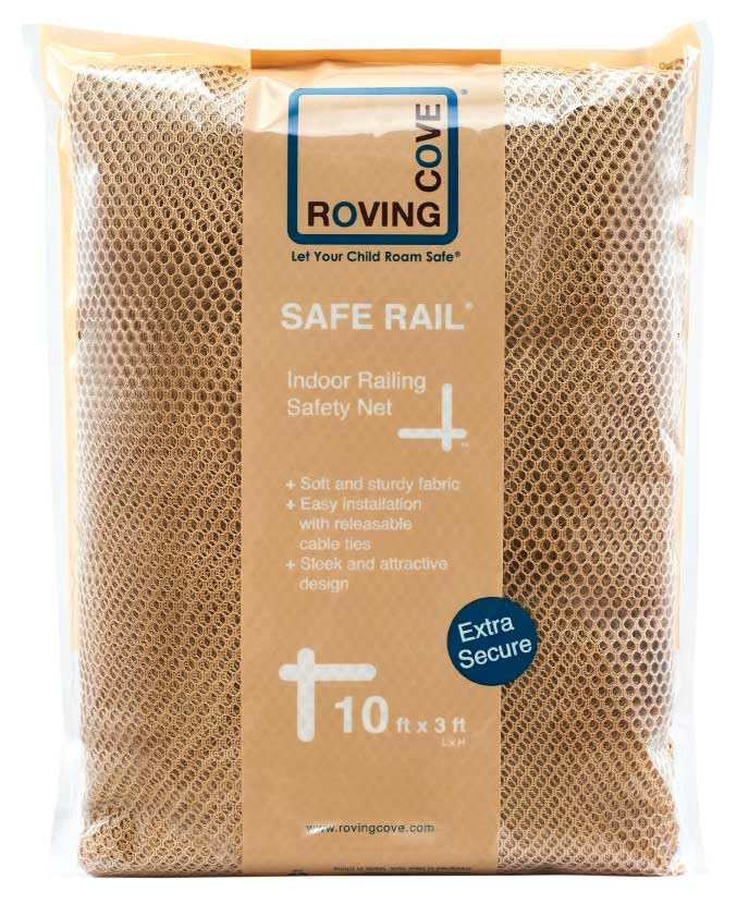 Roving Cove Stair Banister Guard 10Ft X 3Ft, Railing Safety Net For Baby Proofing, Child Safety Stairway Cover, Balcony Mesh Netting, Almond Brown