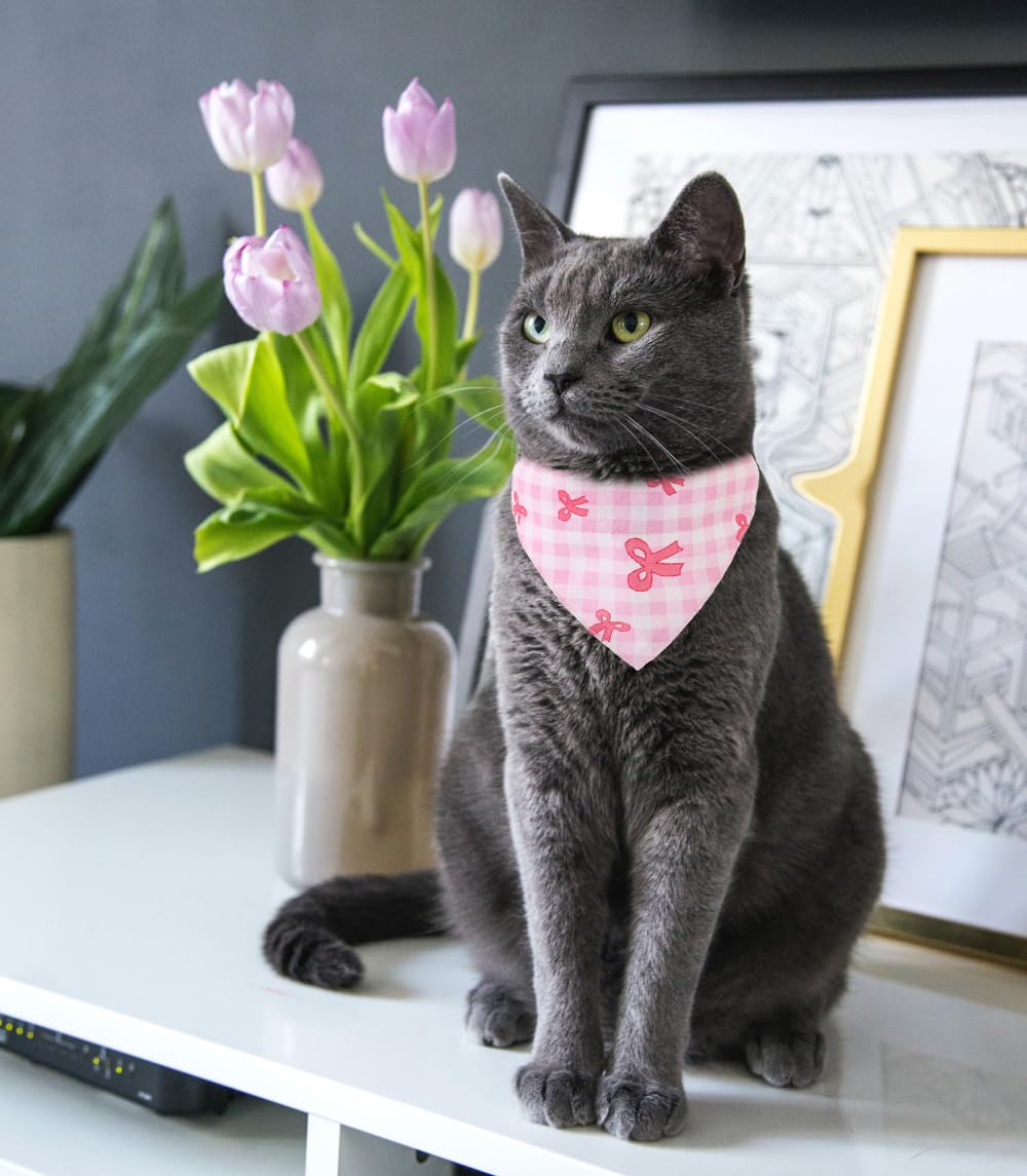 Kzhareen Cat Collars Breakaway With Bandana Bell Plaid Flower Pet Kitten Adjustable For Small Dog Puppies Girl Boy