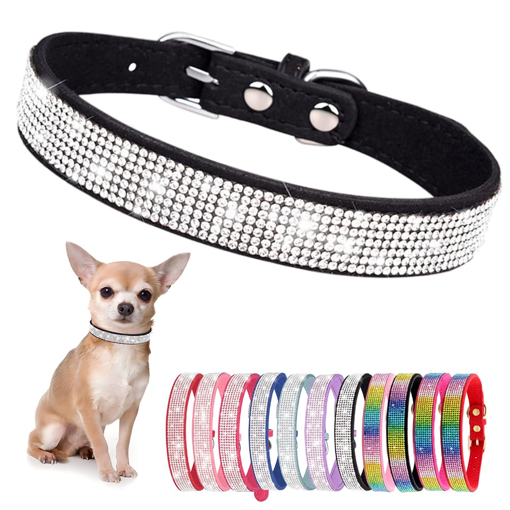 Small Dog Collar With Rhinestone Crystal Diamond Colorful Bling Girl Cat Collars Black M