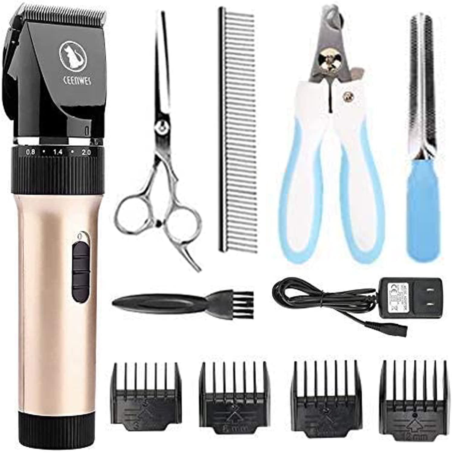 Ceenwes Pet Clippers (Upgrade Version) Low Noise Professional Dog Clippers Rechargeable Cordless Pet Clipper Trimmers Pet Hair G