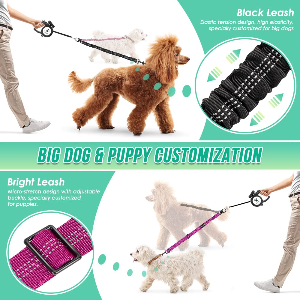 Autowt Two Dog Lead, 2 In 1 Upgraded Double Dog Leash Attachment Combine Adjustable Strap And Shock Absorbing Bungee No Tangle D