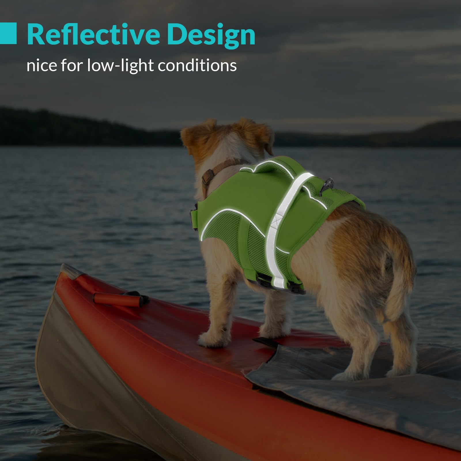 Queenmore Adjustable Ripstop Dog Life Vest For Swimming & Boating, Dog Lifesaver With Superior Buoyancy & Rescue Handle, Green,