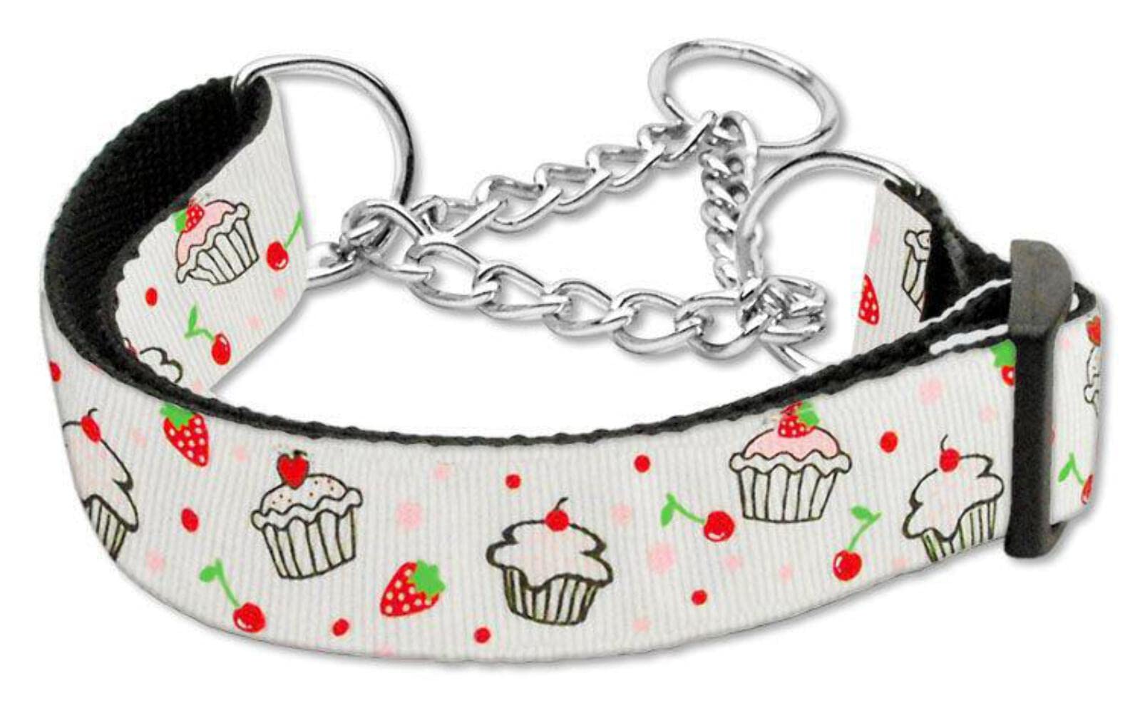 Mirage Pet Products Cupcakes Nylon Ribbon Martingale Collar for Pets, Large, White