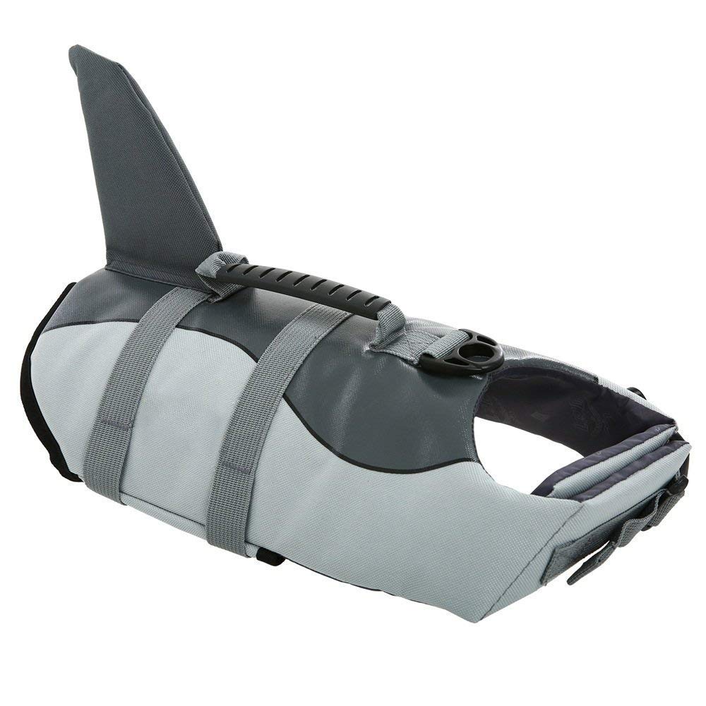 Queenmore Dog Life Jacket Ripstop Shark Dog Safety Vest Adjustable Preserver With High Buoyancy And Durable Rescue Handle For Small,Medium,Large Dogs, Grey Shark X-Small