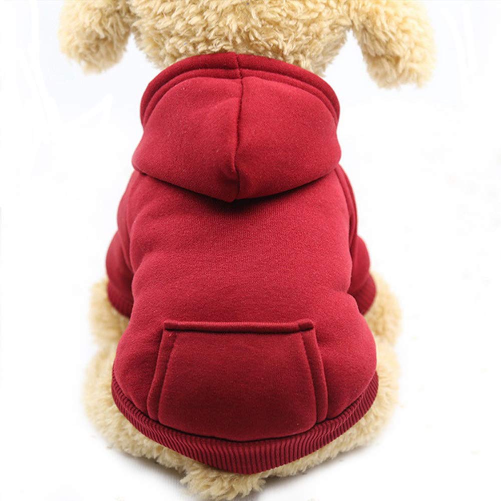 Jecikelon Winter Dog Hoodie Sweatshirts With Pockets Warm Dog Clothes For Small Dogs Chihuahua Coat Clothing Puppy Cat Custume (Small, Wine Red)