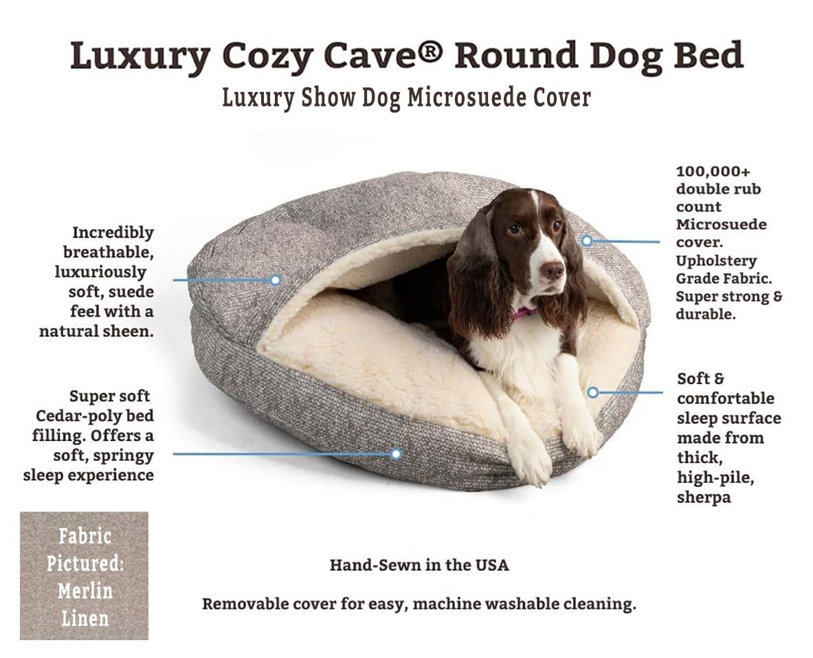 Snoozer Luxury Microsuede Cozy Cave Pet Bed, Show Dog Collection, Extra Large, Merlin Linen