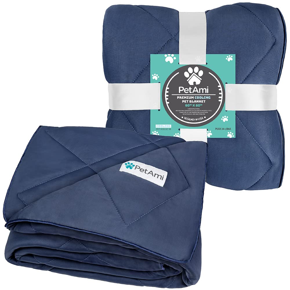 Petami Premium Cooling Dog Blanket | Lightweight Fluffy Pet Throw Blanket Bed Cover For Dogs, Cat, Puppies | Pet Blanket Furniture Protector Couch Sofa | Reversible Fuzzy Cozy | 90X90, Navy Blue
