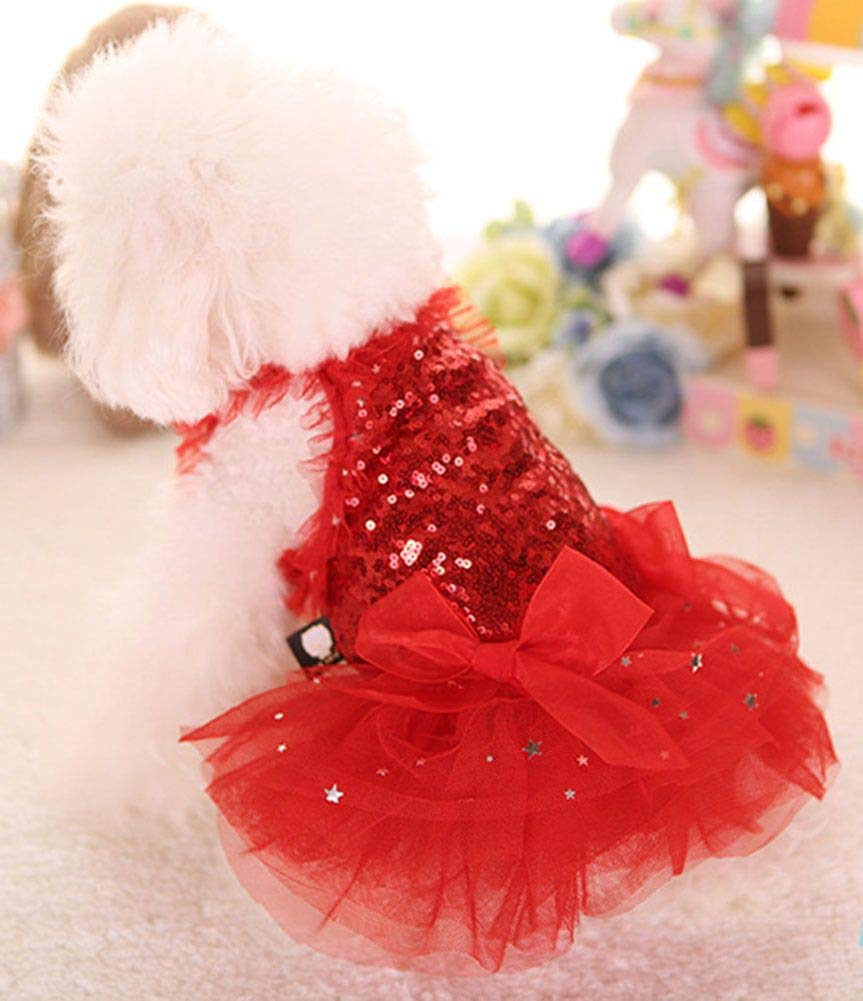 Marupet Fashion Sweet Puppy Dog Blingbling Princess Skirt Pet Dog Lace Cake Camisole Tutu Dress Red Xl
