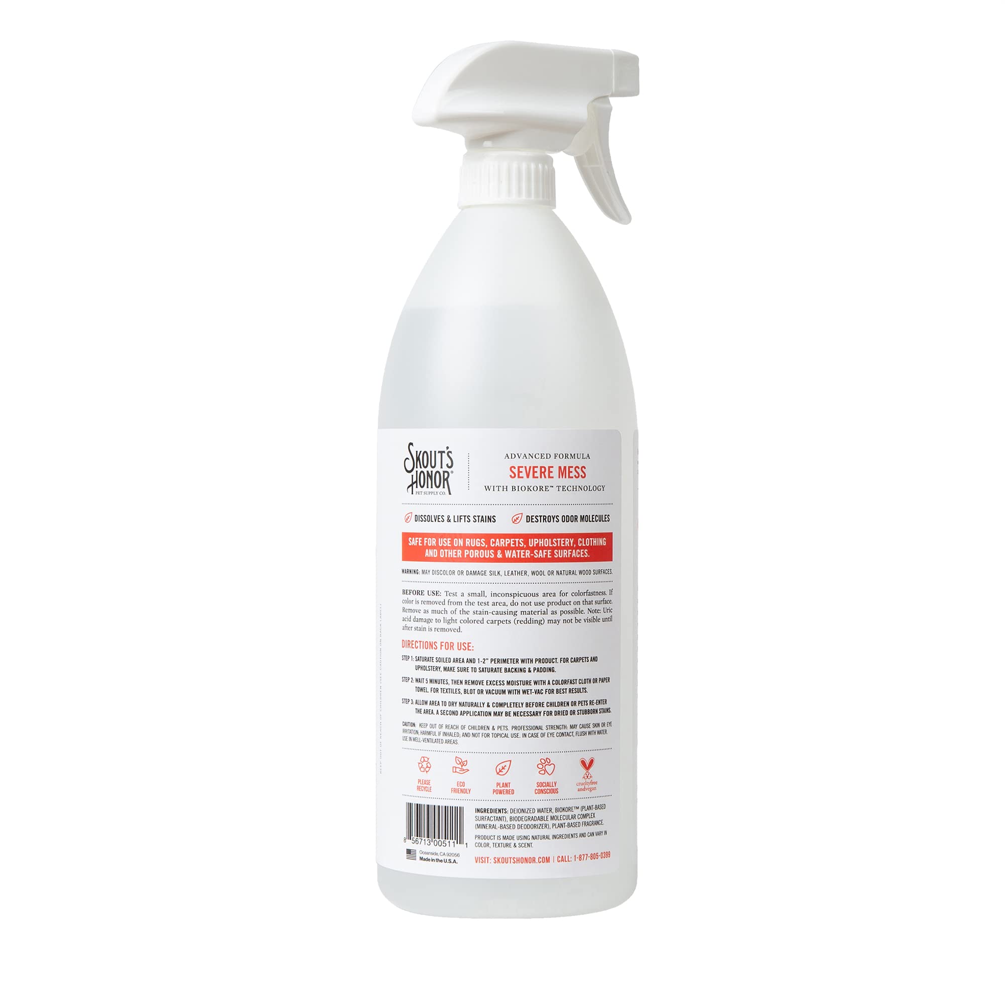 Skout'S Honor Severe Mess, Stain And Odor Remover - Advanced Formula For Tackling The Worst Dog Messes, Eco-Friendly Formula For Carpets And Home, 32Oz