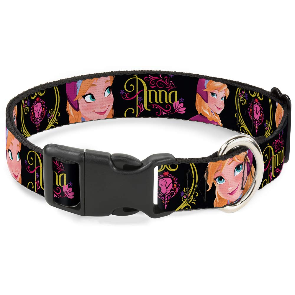 Buckle-Down Plastic Clip Collar - Anna Poses/Anna Monogram Heart Cameo Pinks/Yellow - 1.5'' Wide - Fits 18-32'' Neck - Large