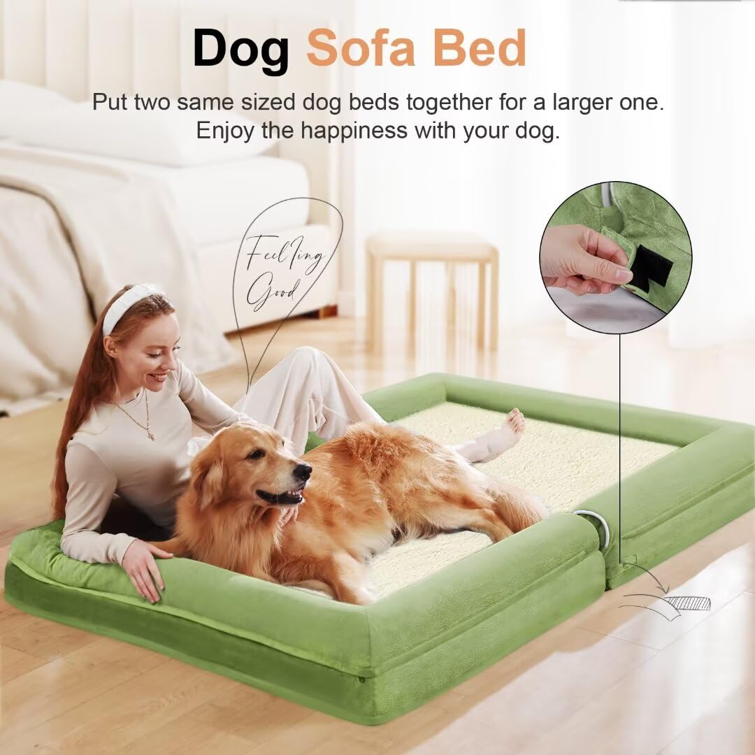 Large Dog Bed Orthopedic Washable: Beds Bolster Xl Bed Big Xlarge Dogs Egg Crate Foam Couch Sofa Waterproof With Removable Cover - Grass Green