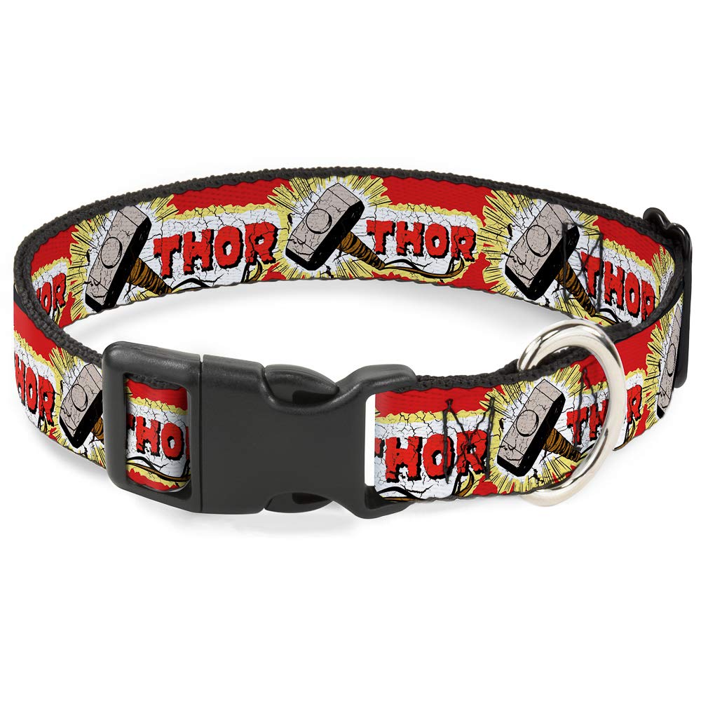 Buckle-Down Dog Collar Plastic Clip Thor Hammer Red Yellow White 11 To 17 Inches 1.0 Inch Wide, Pc-Wth005-M
