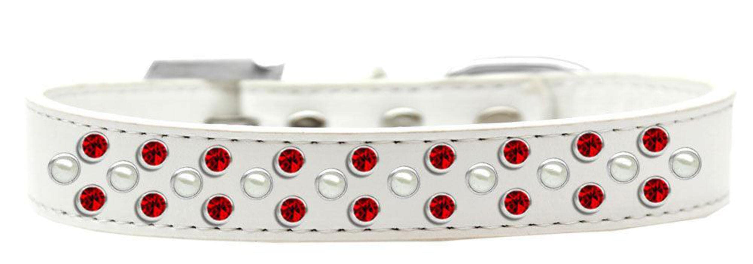 Mirage Pet Products Sprinkles Dog Collar with Pearl and Red Crystals, Size 16, Black