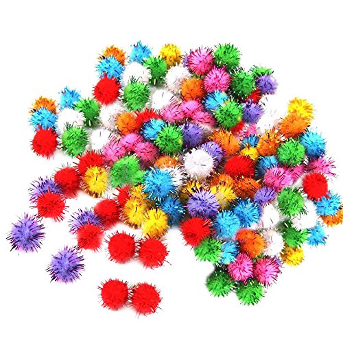Xoxox Pack Of 100Pcs Mini Tinsel Sparkly Small Pom Pom Ball Cat Kitten Pet Bird Play Toys(53006105Ex)