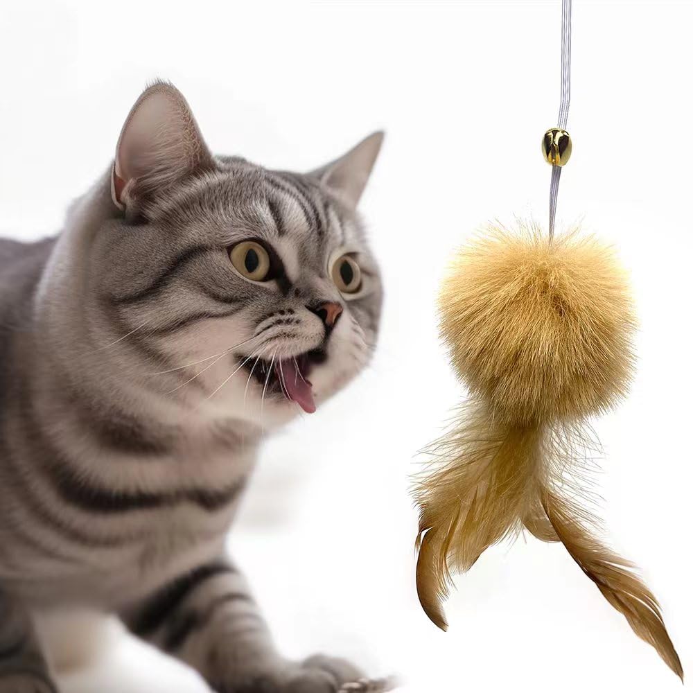 Azoffyiu Cat Toys - Rainbow Wand, Feather Flips Plush Ball, Interactive Feather Teaser For Kitten Exercise - 3 Pack