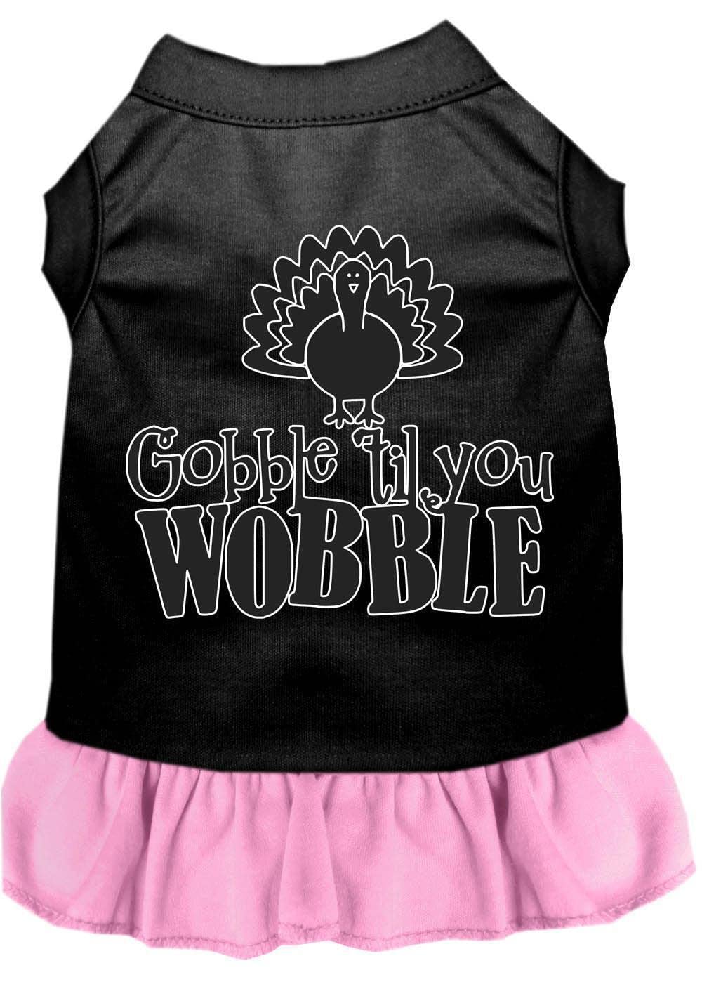 Thanksgiving Pet Dog & Cat Dress Screen Printed, "Gobble Til You Wobble" Black W/Bright Pink 3XL (25-35 lbs.)
