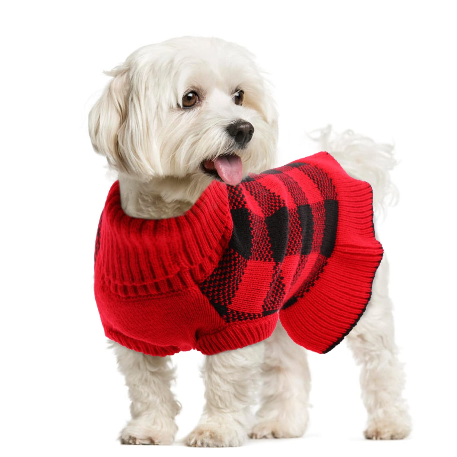 Lelepet Warm Winter Dog Sweater Dress - Xmas Turtleneck Pullover Knitwear Plaid Christmas Sweater For Small, Medium, Large Dogs 