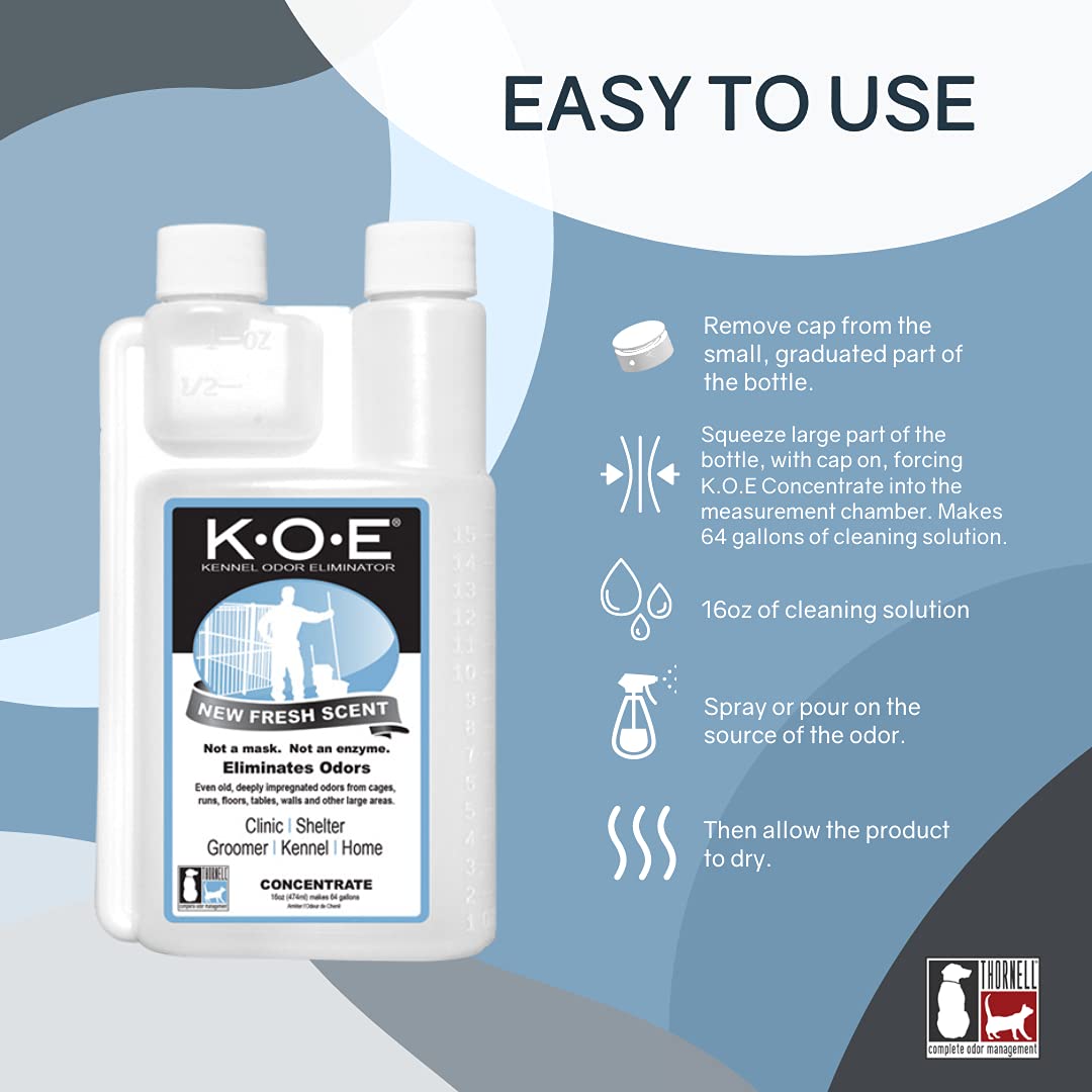 Odorcide Thornell K.O.E. Odor Eliminator Concentrate, Fresh Scent, 16 oz, Clear, Non-Enzymatic Formula for Pet Odors in Home & Kennel