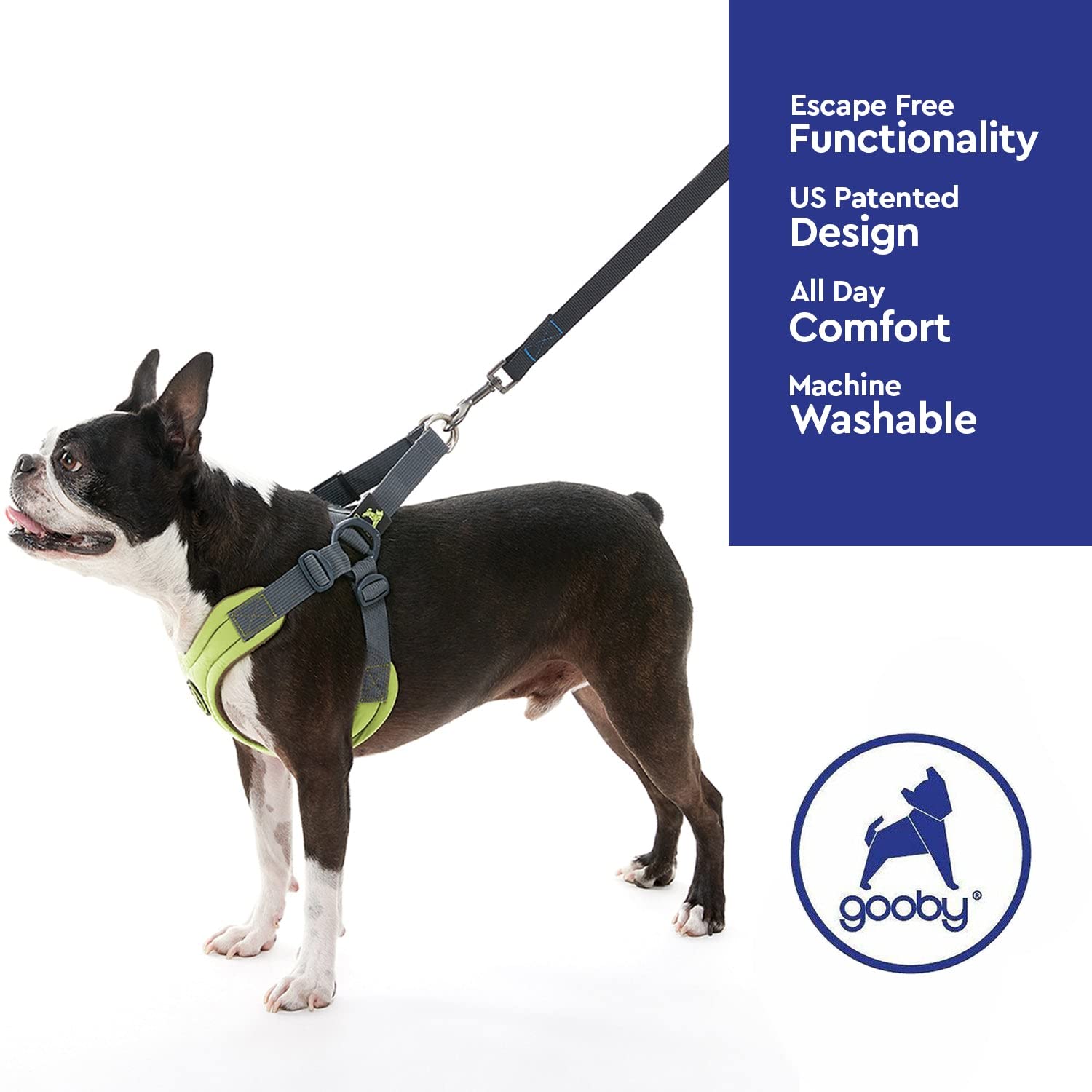 Gooby, Medium Green Memory Foam Escape Free Harness with 4-Point Adjustment for Small Dogs