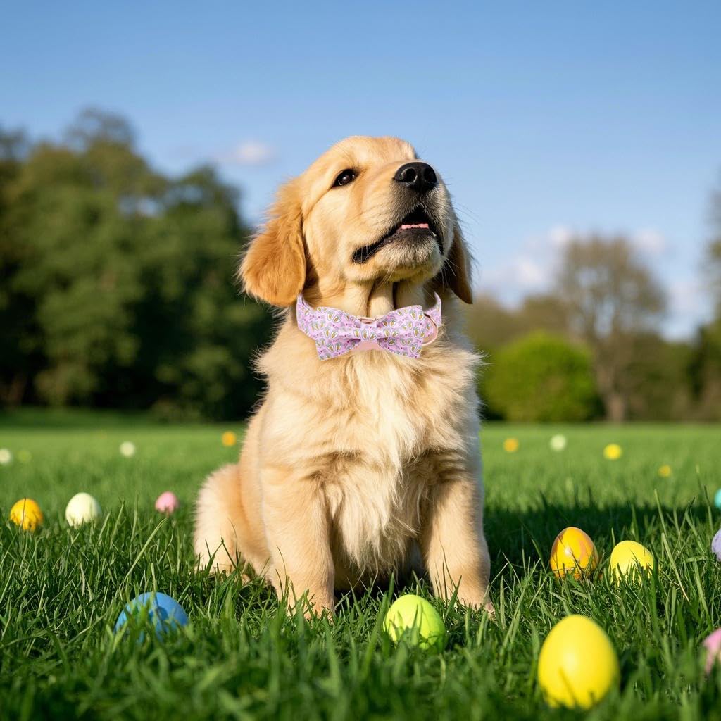 Maca Bates Easter Day Dog Collar With Bow Bowtie Bunny Paws Dogs Bow Tie Collars Breakaway Soft Cute Adjustable Pink Eggs Collor