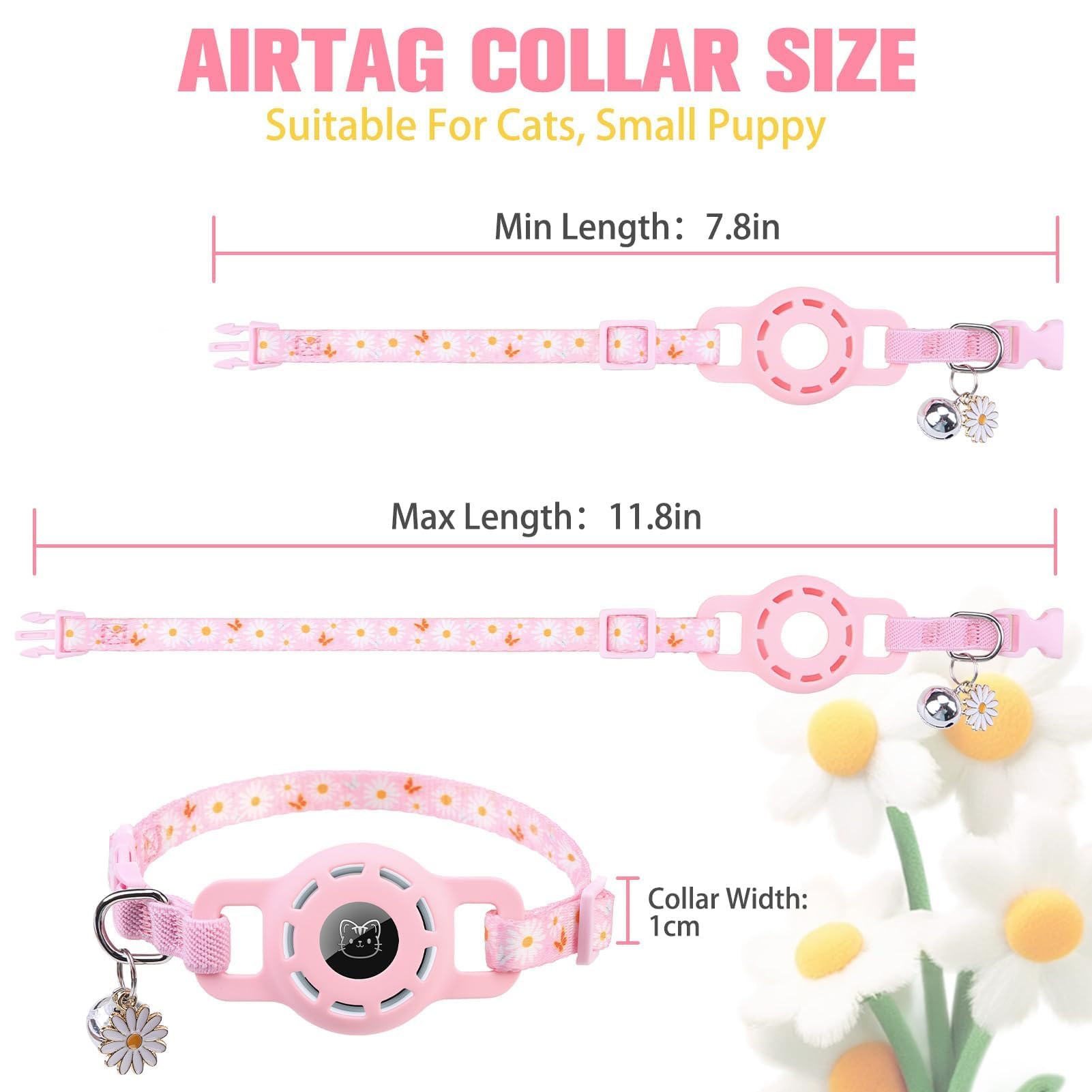 Bingpet Airtag Cat Collar With Bells, Upgraded Safety Elastic Cat Collar With Airtag Cat Collar Holder, Anti-Lost Cat Collars For Girl Boy Cats, Anti-Suffocation Kitty Puppy Collars