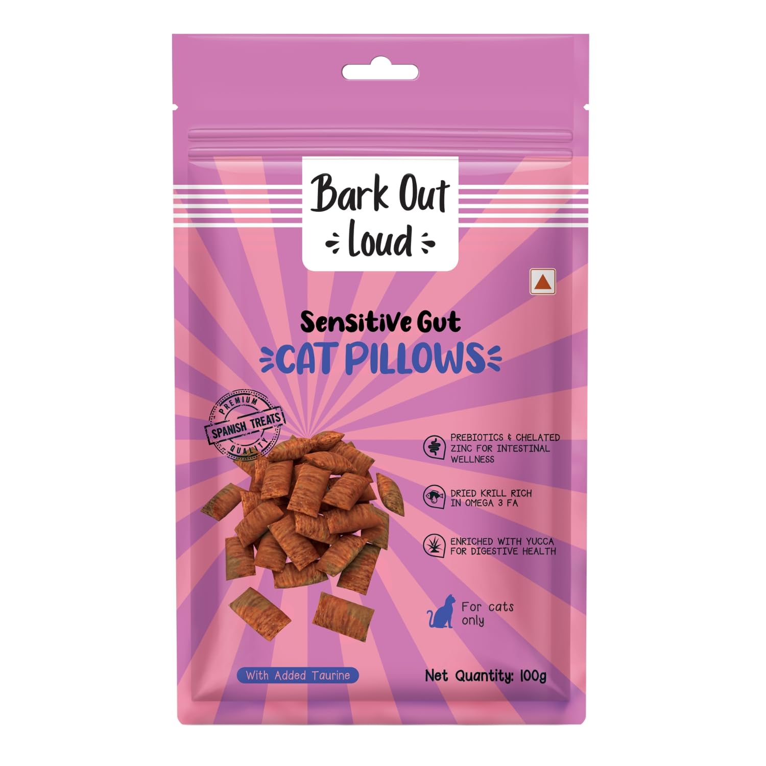 Bark Out Loud Cat Treats For Sensitive Gut | Fresh Chicken Cat Pillows With Dried Krill, Prebiotics, Taurine, Vitamin E, Rich In
