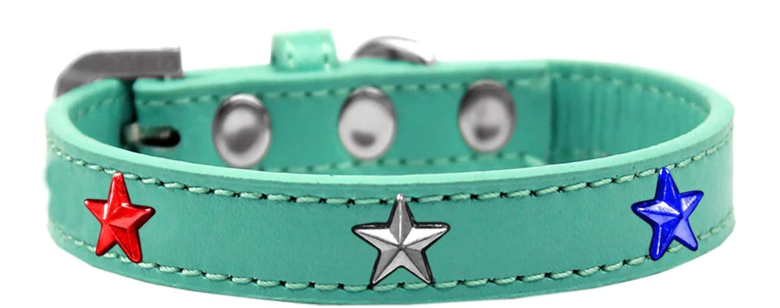 Dog, Puppy and Pet Widget Fashion Collar, "Red, White & Blue Stars" Aqua 20
