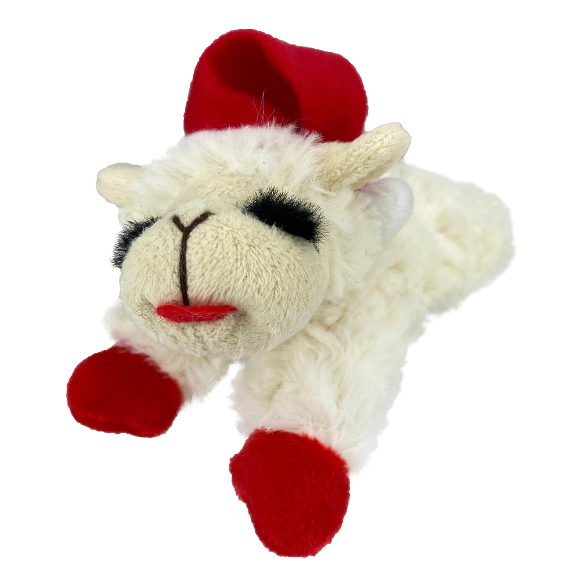 Multipet Lamb Chop Dog Plush Toy W/ Santa Hat - Squeaky Dog Toy For All Dogs - Extra Soft Plush Dog Toy - Stuffed Animal Dog Toy For Cuddling & Playing - Cute Pet Toy (6, Cream)