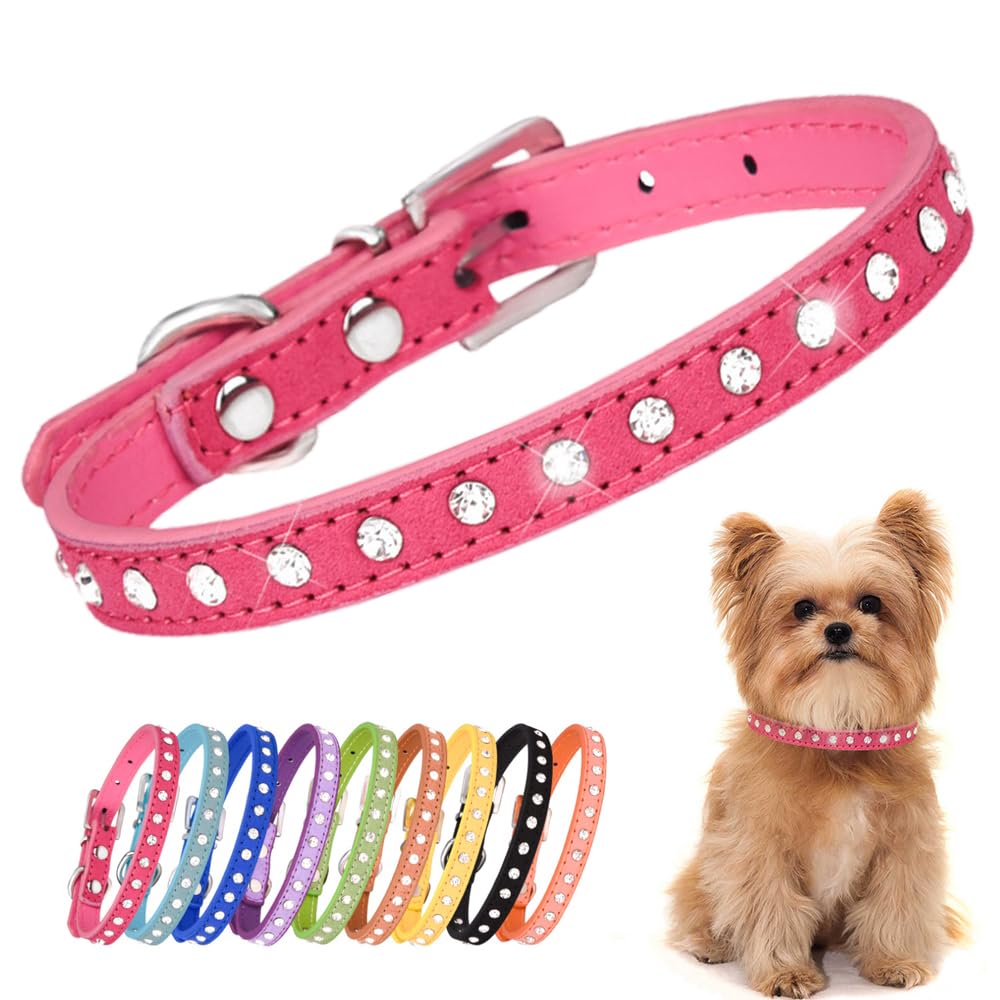 Puppy Dog Collar With Crystal Diamond Colorful Bling Girl Puppy Cat Collars Rose Xxs