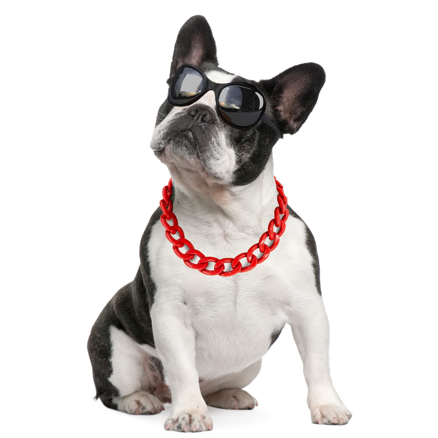 Red Dog Chain Collar-3/4 Inch (20Mm) Width Cuban Link Durable Dog Necklace, Cute Fashion Pet Collar For Pit Bulldog, Light Metal