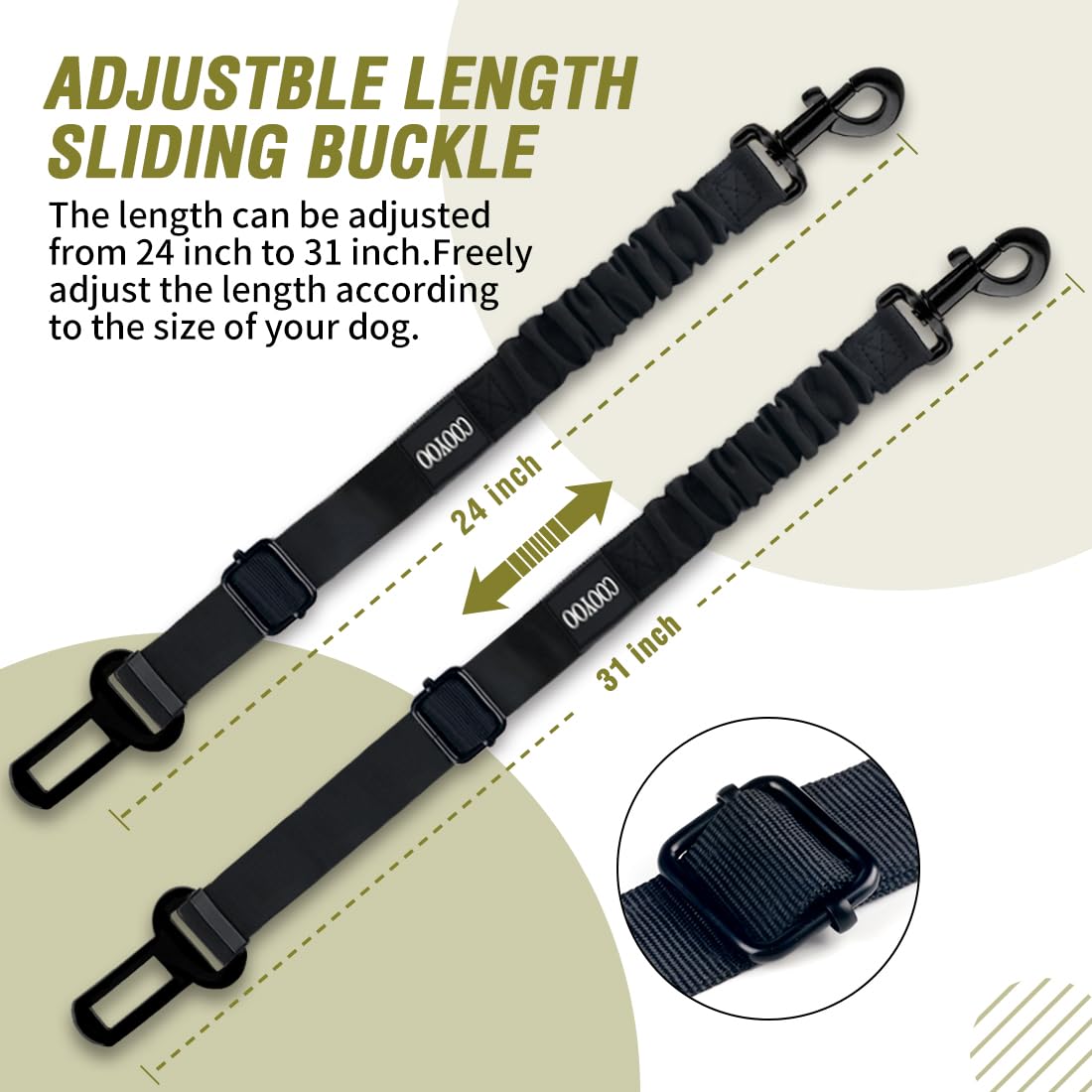 Cooyoo Dog Seat Belt,3 Piece Set Retractable Dog Car Seatbelts Adjustable Pet Seat Belt For Vehicle Nylon Pet Safety Seat Belts