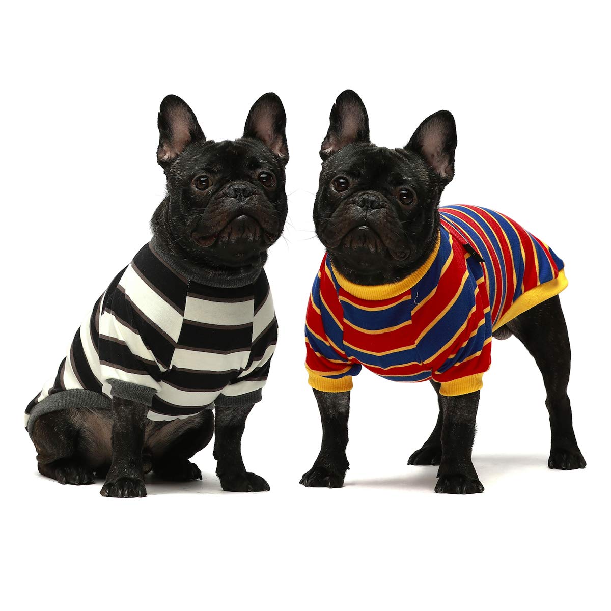 Fitwarm 2 Pack Striped Dog Shirt, Summer Dog Clothes For Small Dogs Boy, Breathable Pet Tshirt, Stretchy Cat Outfit, 105% Cotton