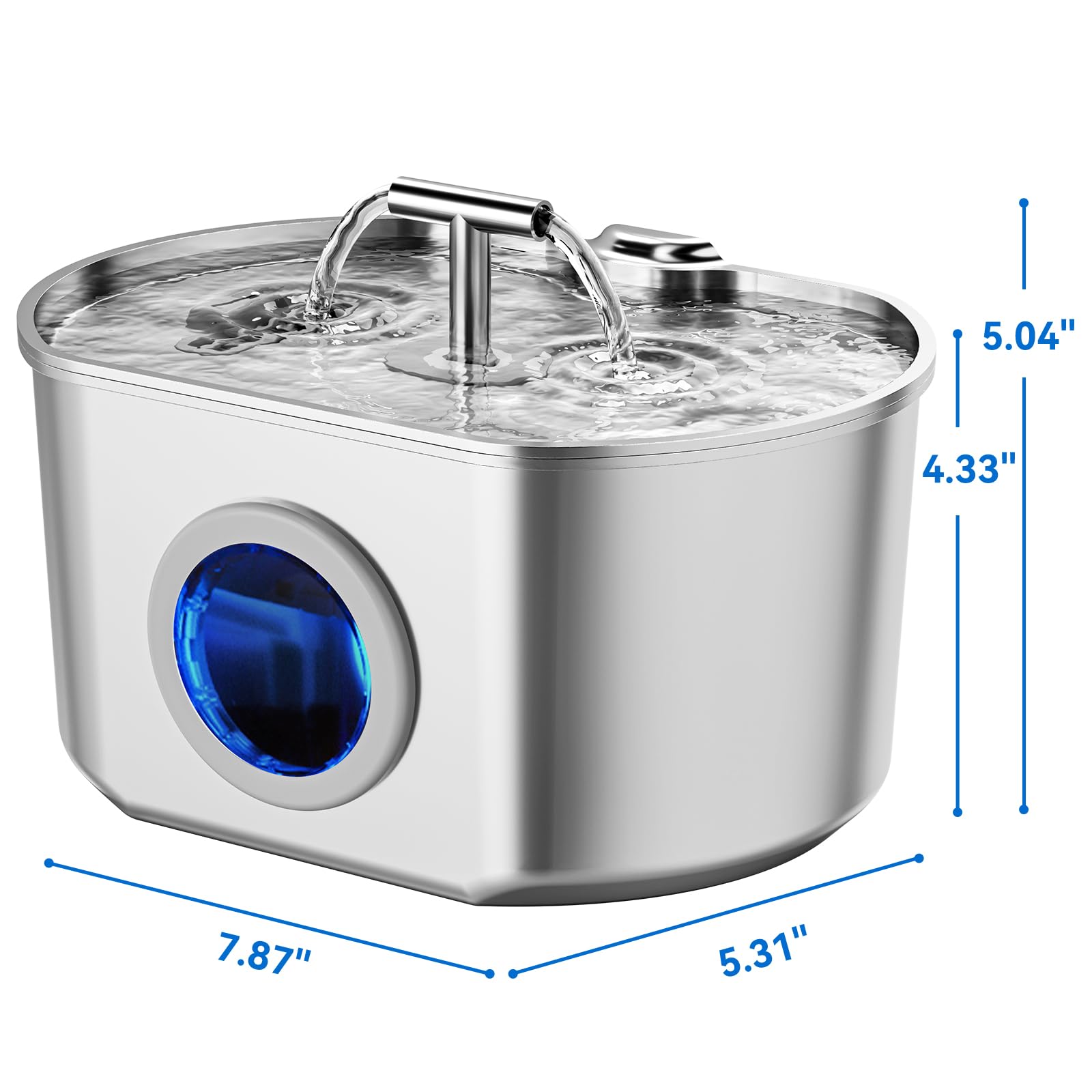 Cat Water Fountain Stainless Steel - Pet Drinking Fountain for Cats Indoor - 2.2L/74oz Automatic Water Dispenser with Watering L