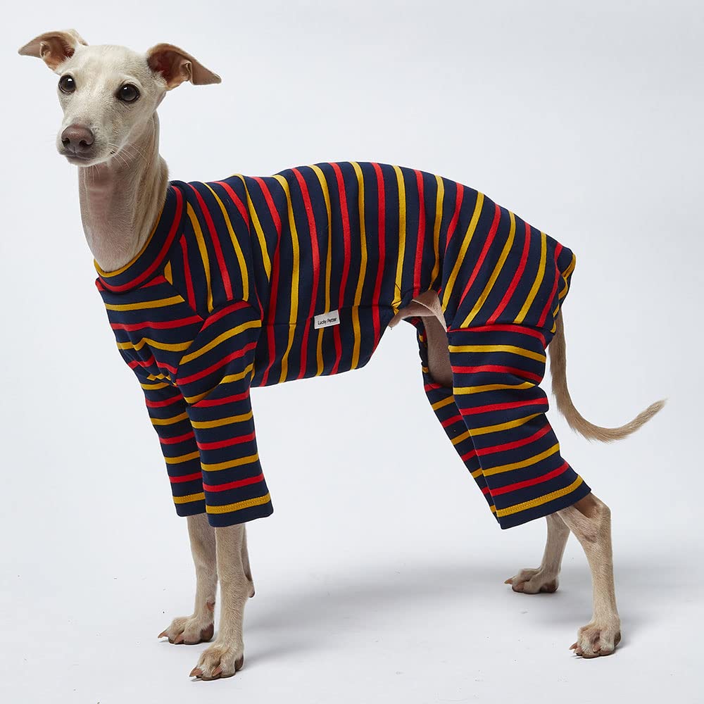 Lucky Petter Small Dog Pajamas Basic Onesie Doggie Jammies Stretchable Dog Jumpsuit Bodysuit Pjs (2X-Large, Stripe Navy)