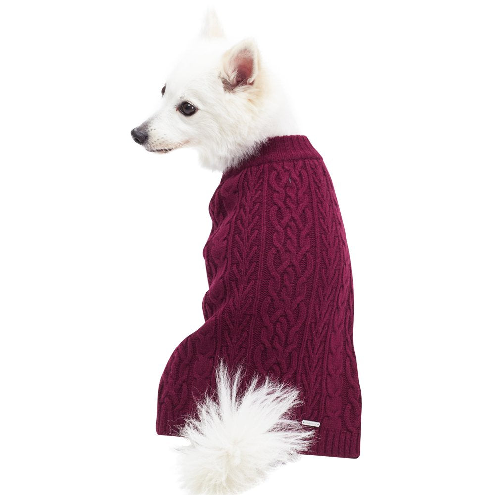 Blueberry Pet Classic Dog Sweater Wool Blend Cable Knit Pullover Crewneck Winter Clothes In Burgundy, Back Length 22'', Large Wa