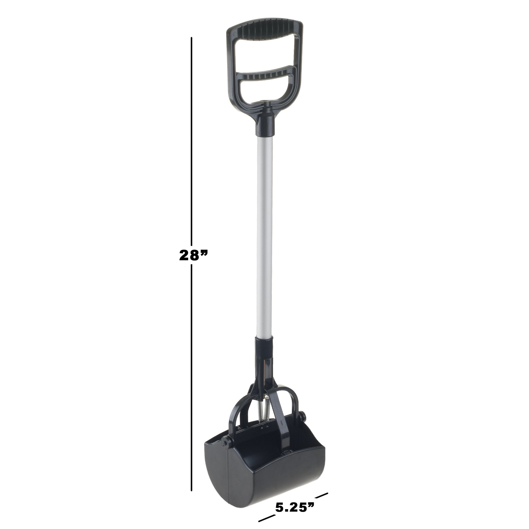 Pet Pooper Scooper - Plastic and Aluminum Cat and Dog Poop Grabber with Long Handle - Enables One-Handed Use on Concrete and Gra