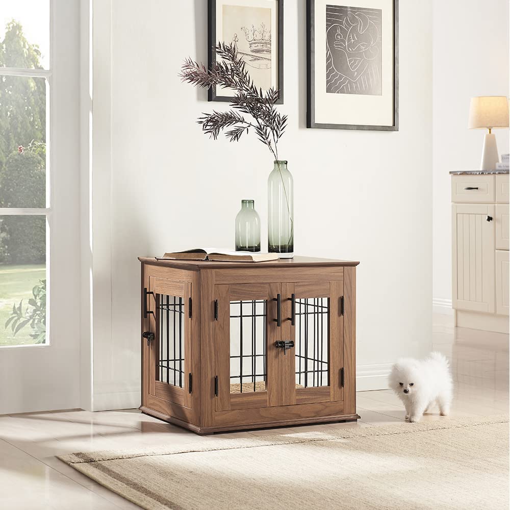 Beenbkks Furniture Style Dog Crate End Table, Wooden Wire Dog Kennel Double Doors With Pet Bed, Decorative Pet Crate Puppy Crate House Indoor For Small Dogs