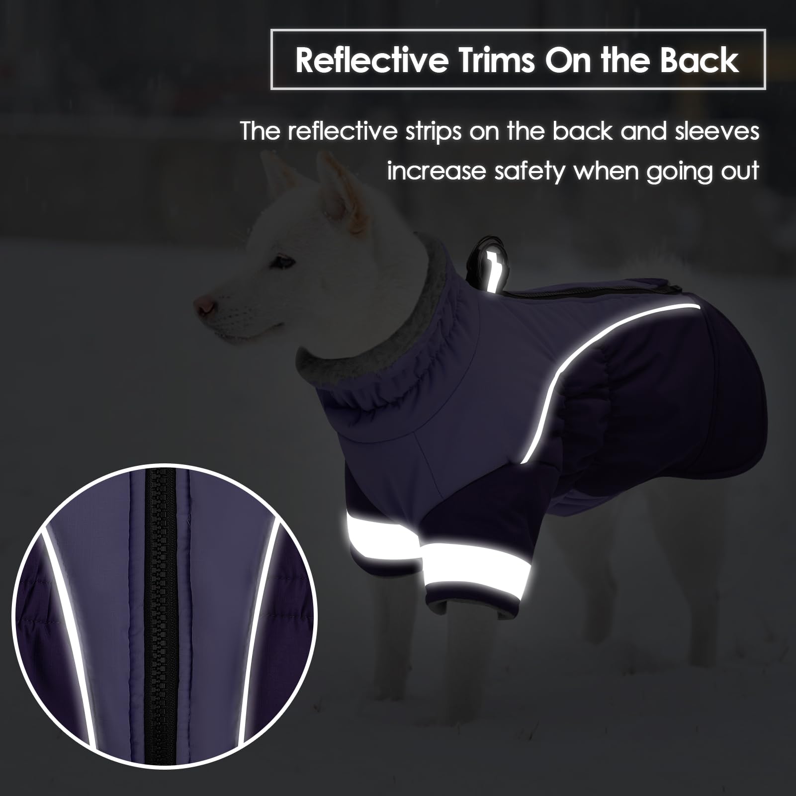 SUNFURA Dog Coat - Turtleneck Fleece Puffer Jacket for Medium Dogs, Purple, Model 1308-SF-528MF, Reflective, Winter Snowsuit