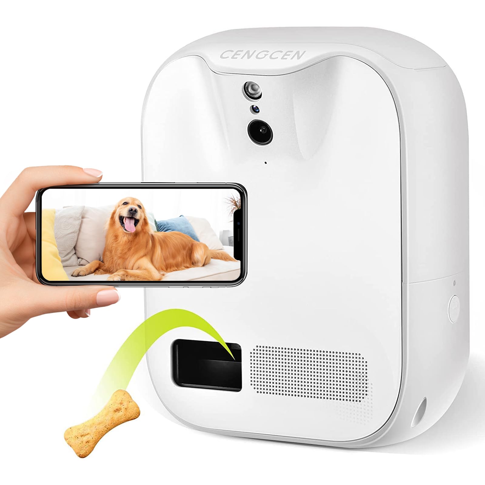 Cengcen Pet Monitoring Camera Dog Treat Dispenser [New 2023 Pro] Two-Way Audio Hd Wifi Dog Camera With 130 View, Remote Tossing 