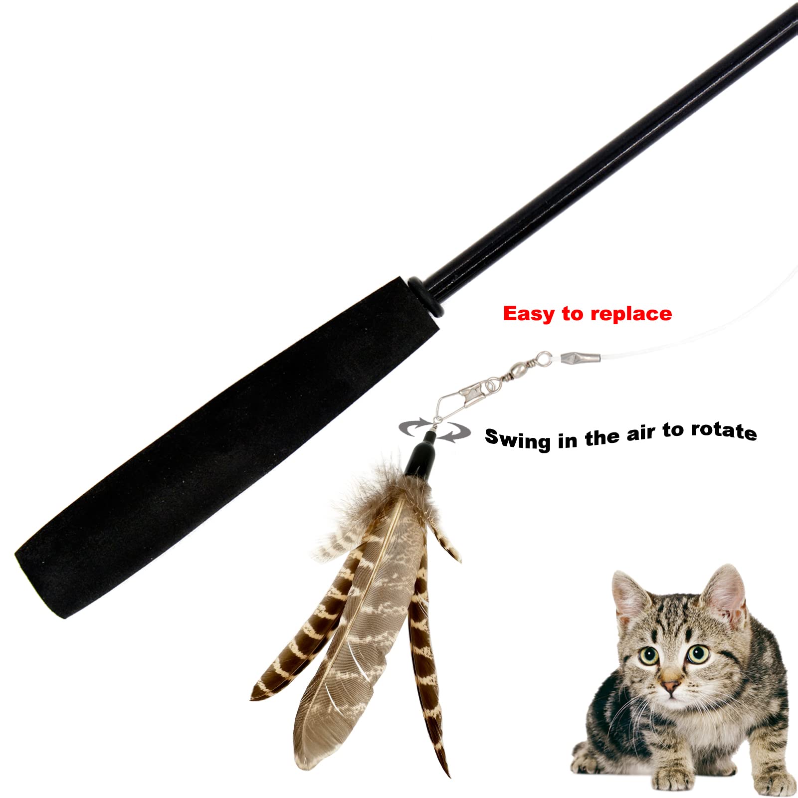 Tienailing Cat Feather Toys Refills, 6 Pieces Handmade Da Bird Feathers Refill, Cat Wand Replacement Feather For Indoor Cats (C)
