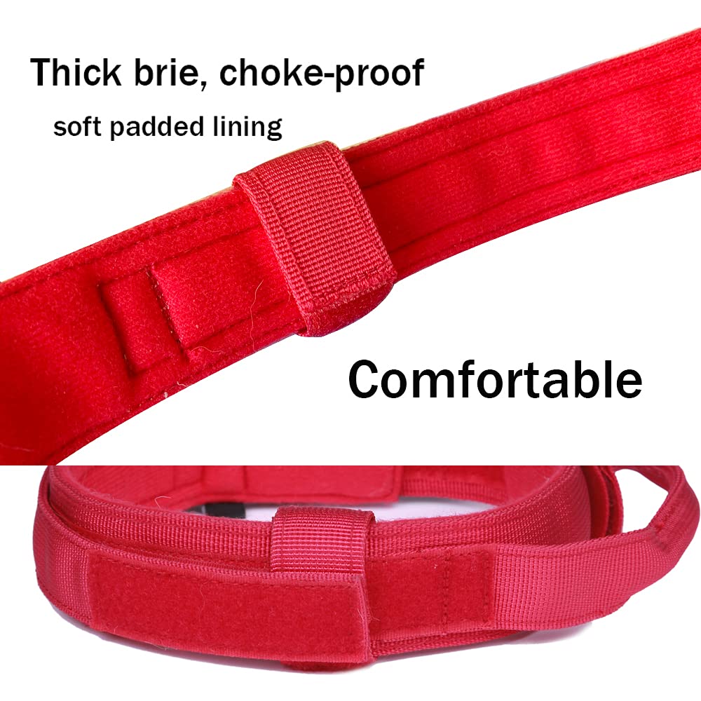 Tactical Dog Collar Military Dog Collar Adjustable Nylon Dog Collar Heavy Duty Metal Buckle With Handle For Dog Training (Red,Xxl)