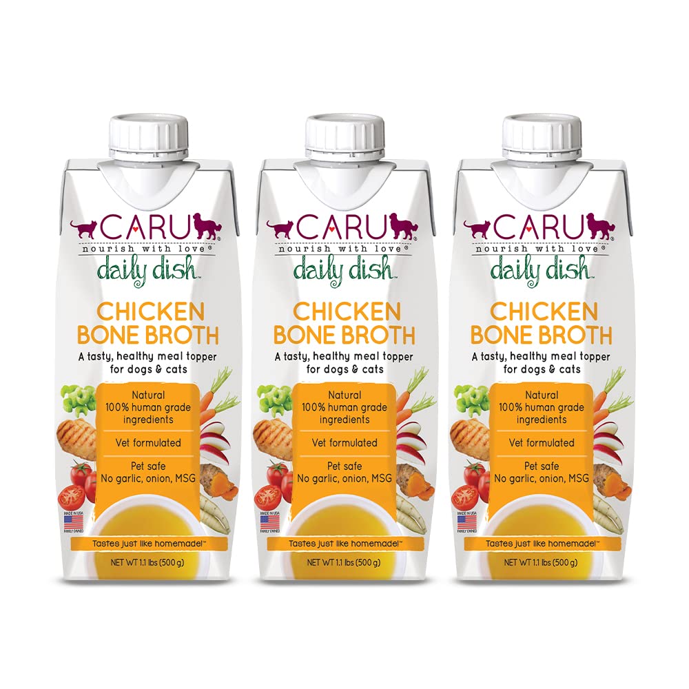 Caru - Daily Dish Chicken Bone Broth Meal Topper for Dogs & Cats - Savory Pour-Over Broth - 1.1 lbs Each - 12 Pack
