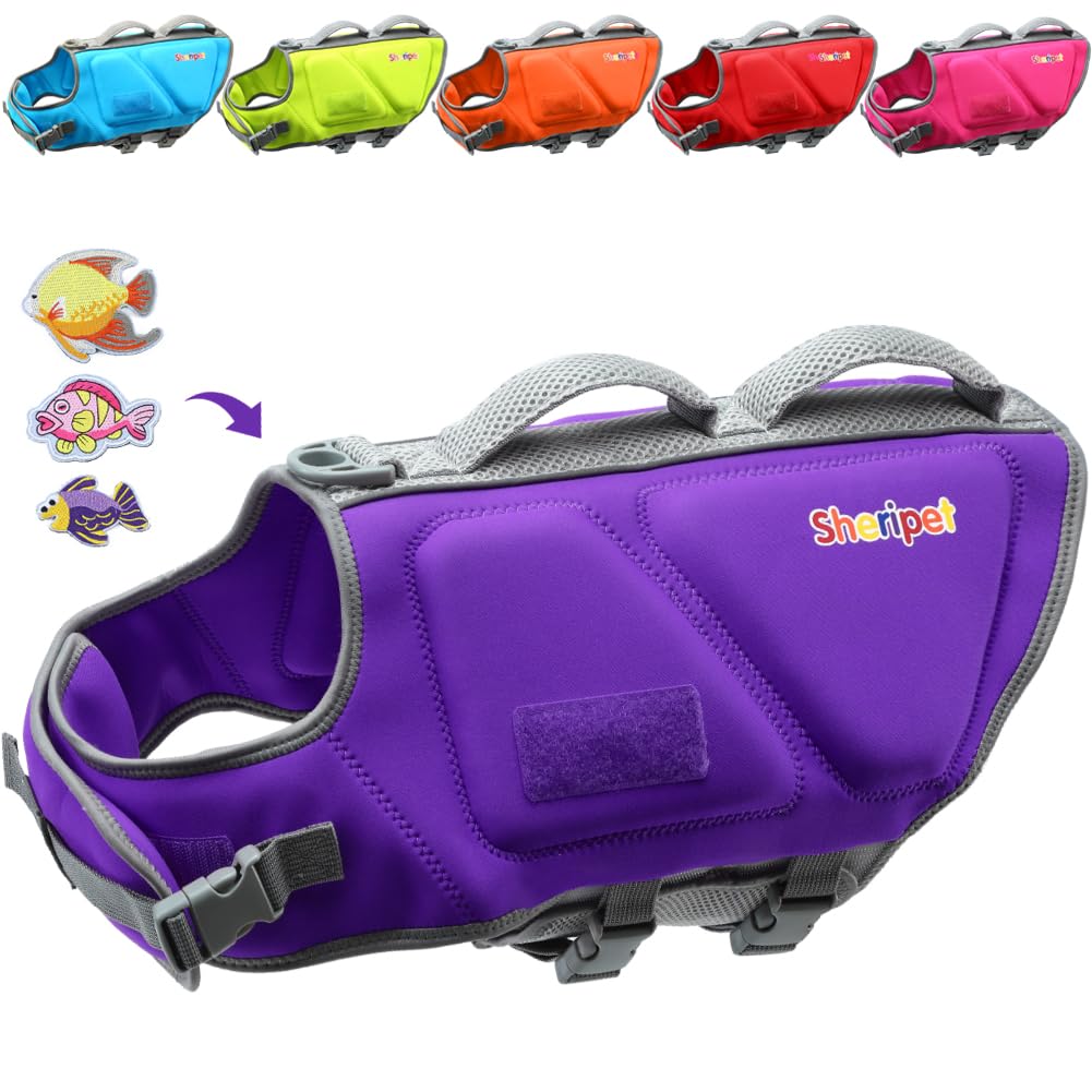 Sheripet Dog Life Jacket For X-Large Dogs, High Buoyancy Dog Life Vests For Boating Swimming With Fashion Fabric Patches, Pet Sw