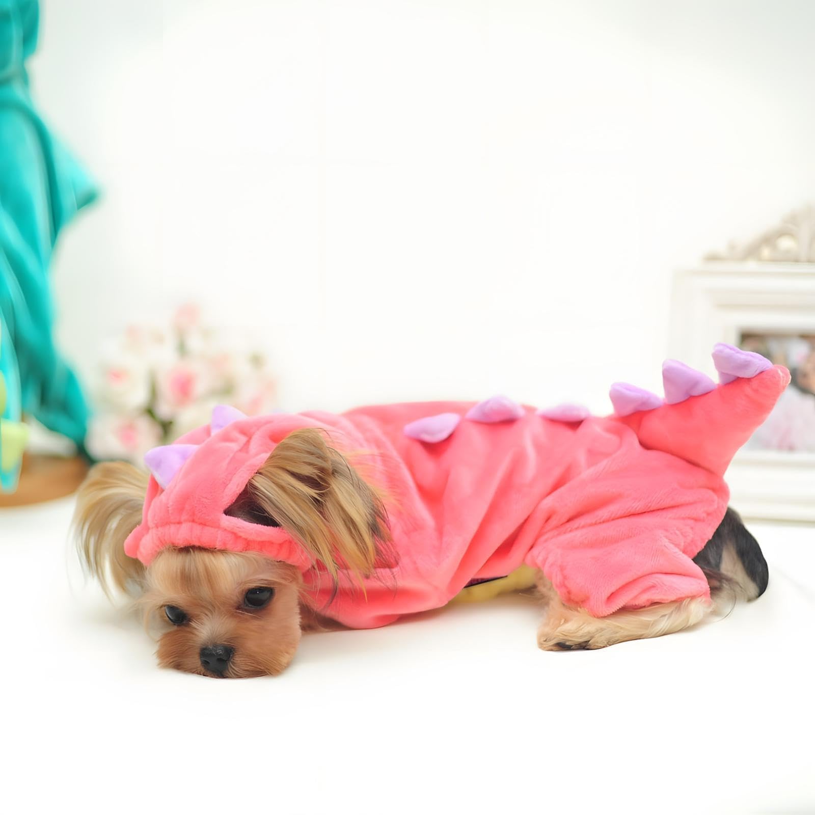 Hotumn Dinosaur Dog Halloween Costume Pet Dino Hoodie For Medium Dogs (Xx-Large, Pink)