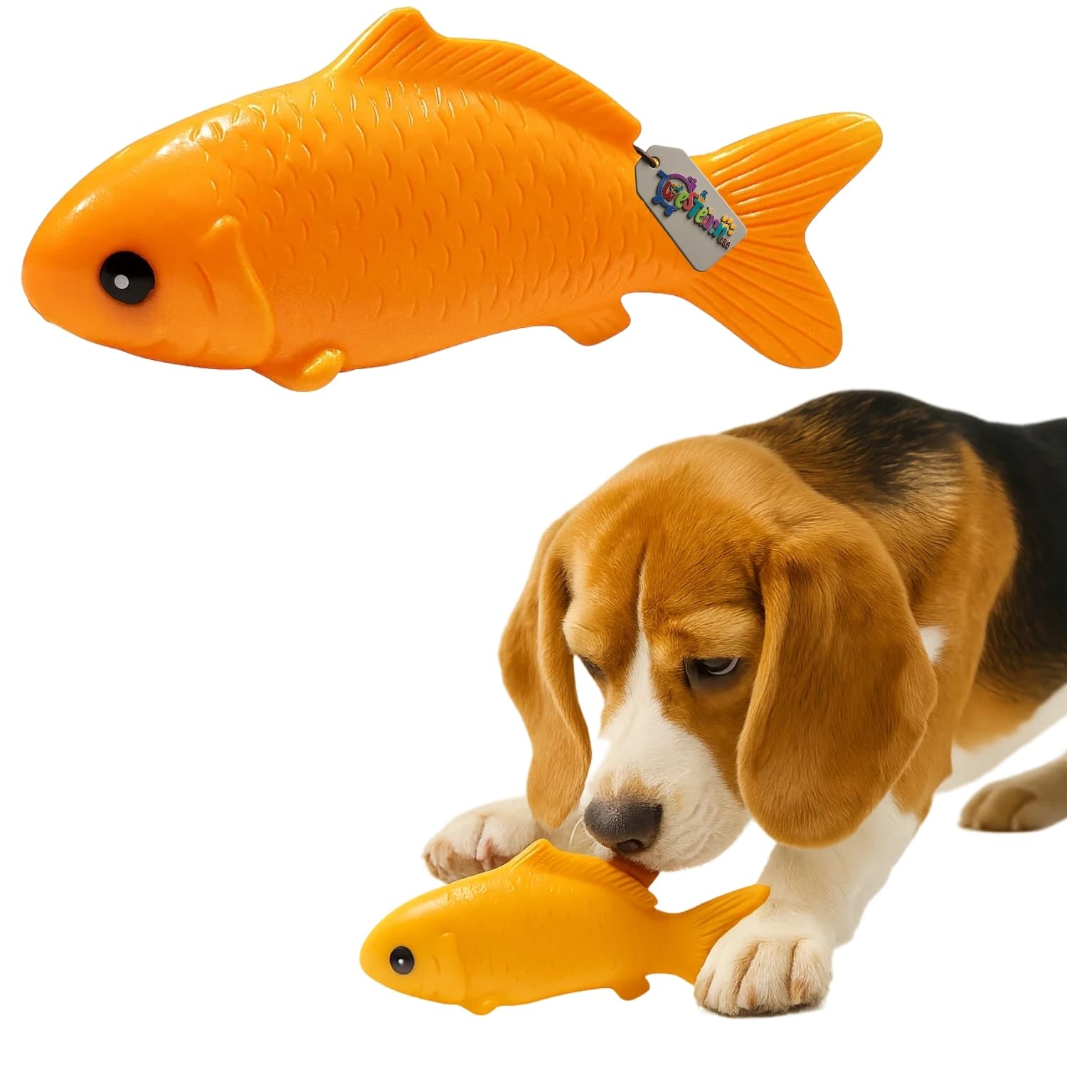 Western Era Fish Shape Squeaky Dog Toy | Realistic Orange Rubber Chew Toy For Pets | Fun Indoor Outdoor Fetch Play | Sound Toy F