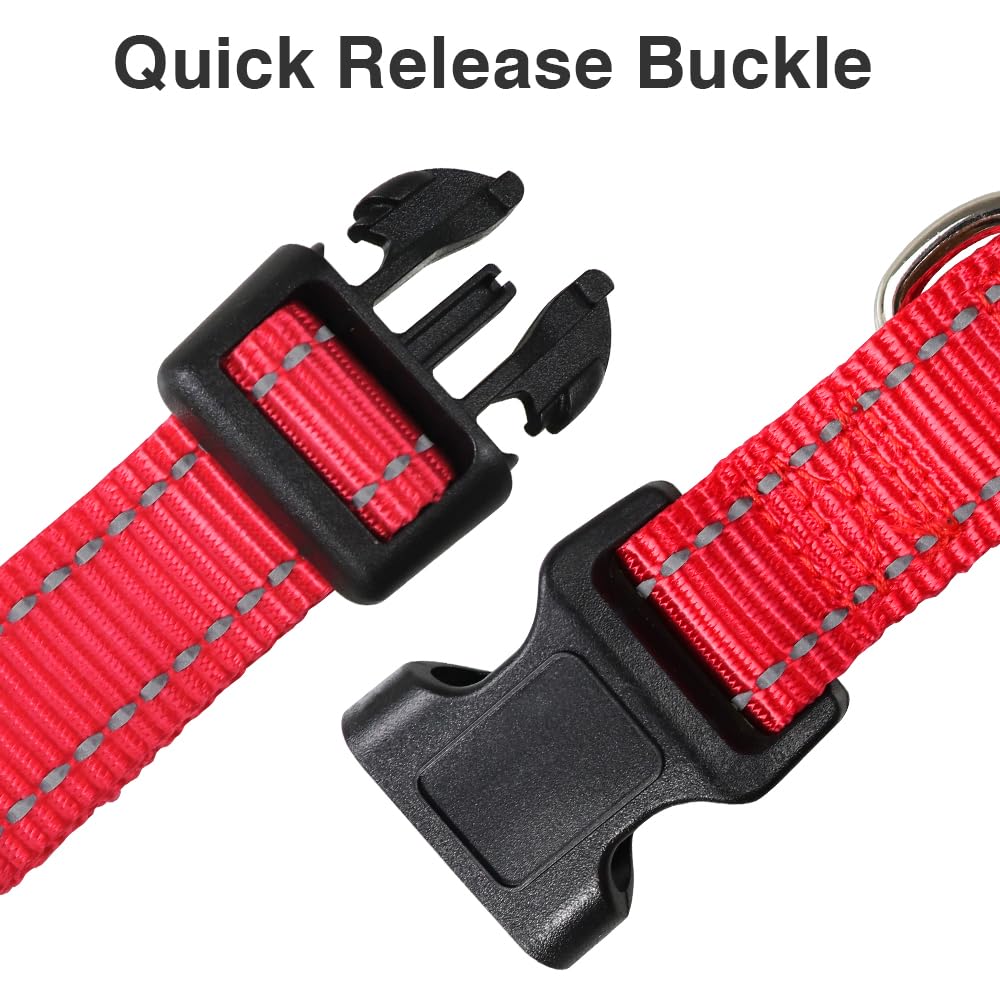 Taglory Reflective Adjustable Dog Collars For Puppy Small Medium Large Dogs, Thin Nylon Webbing And Quick Release Plastic Buckle(Red Medium)