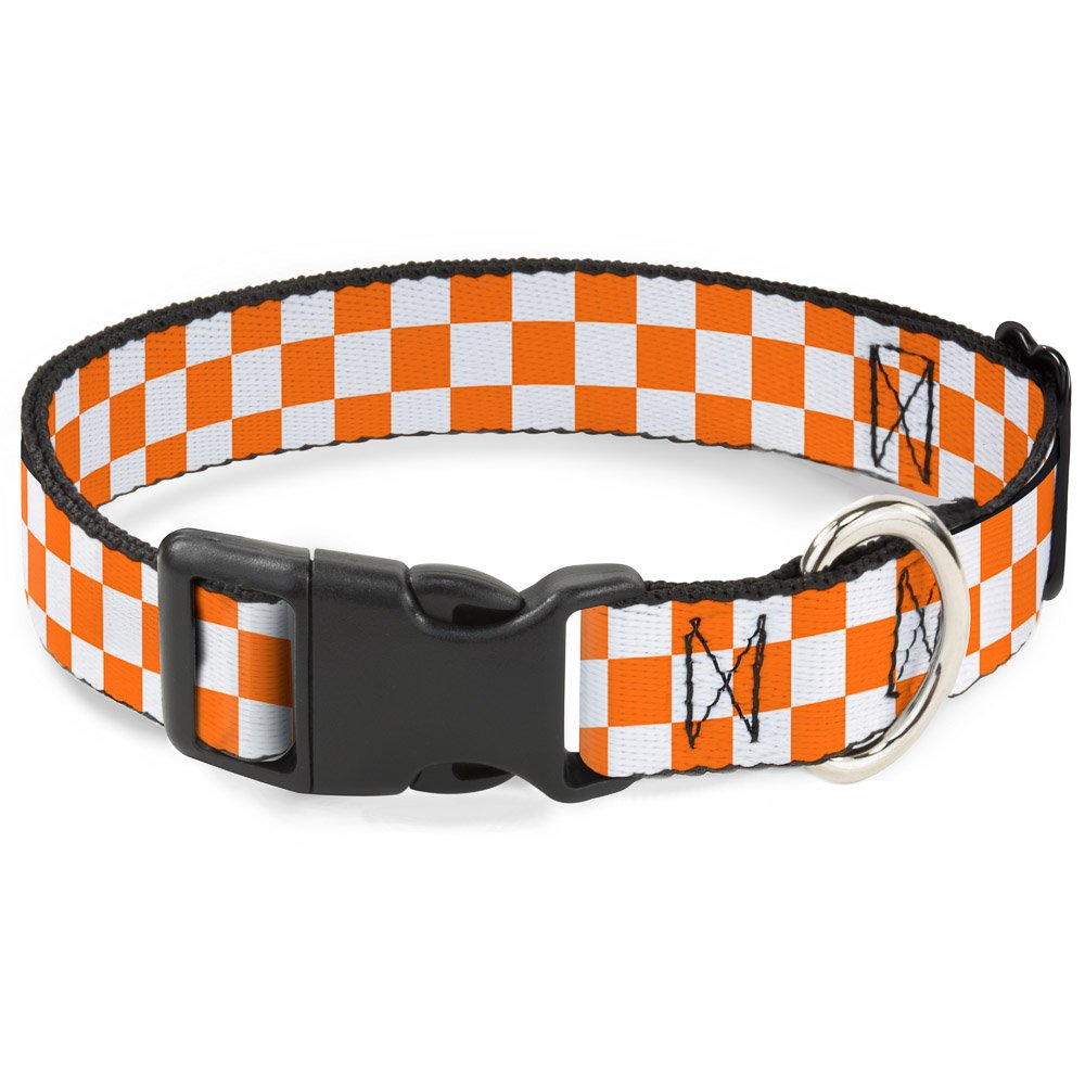 Buckle-Down Plastic Clip Collar - Checker White/Tn Orange - 1' Wide - Fits 11-17' Neck - Medium
