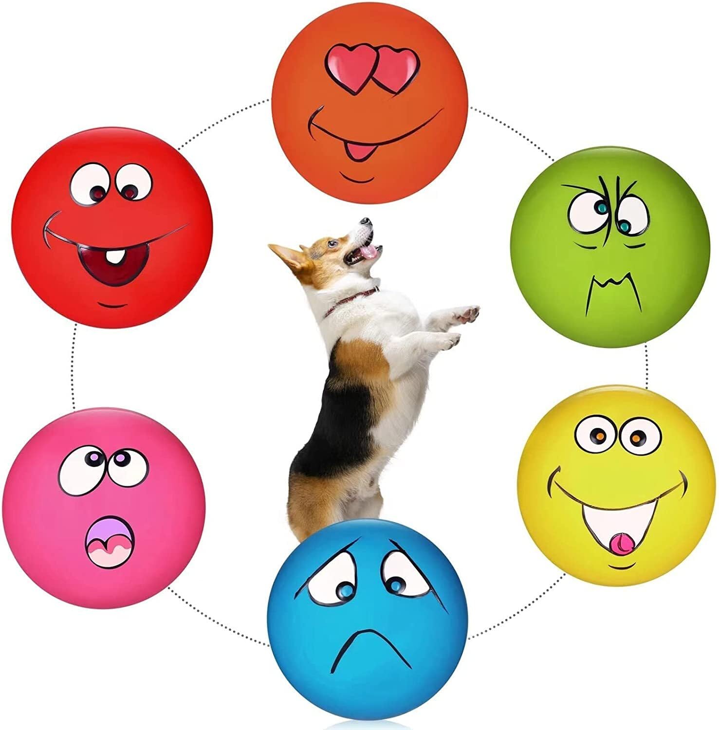 Magjump Dog Squeaky Toys, Latex Dog Chewing Toys, NonToxic Rubber Fetch Balls Dog Toys Gifts, Teething Toys Squeaky Balls For P