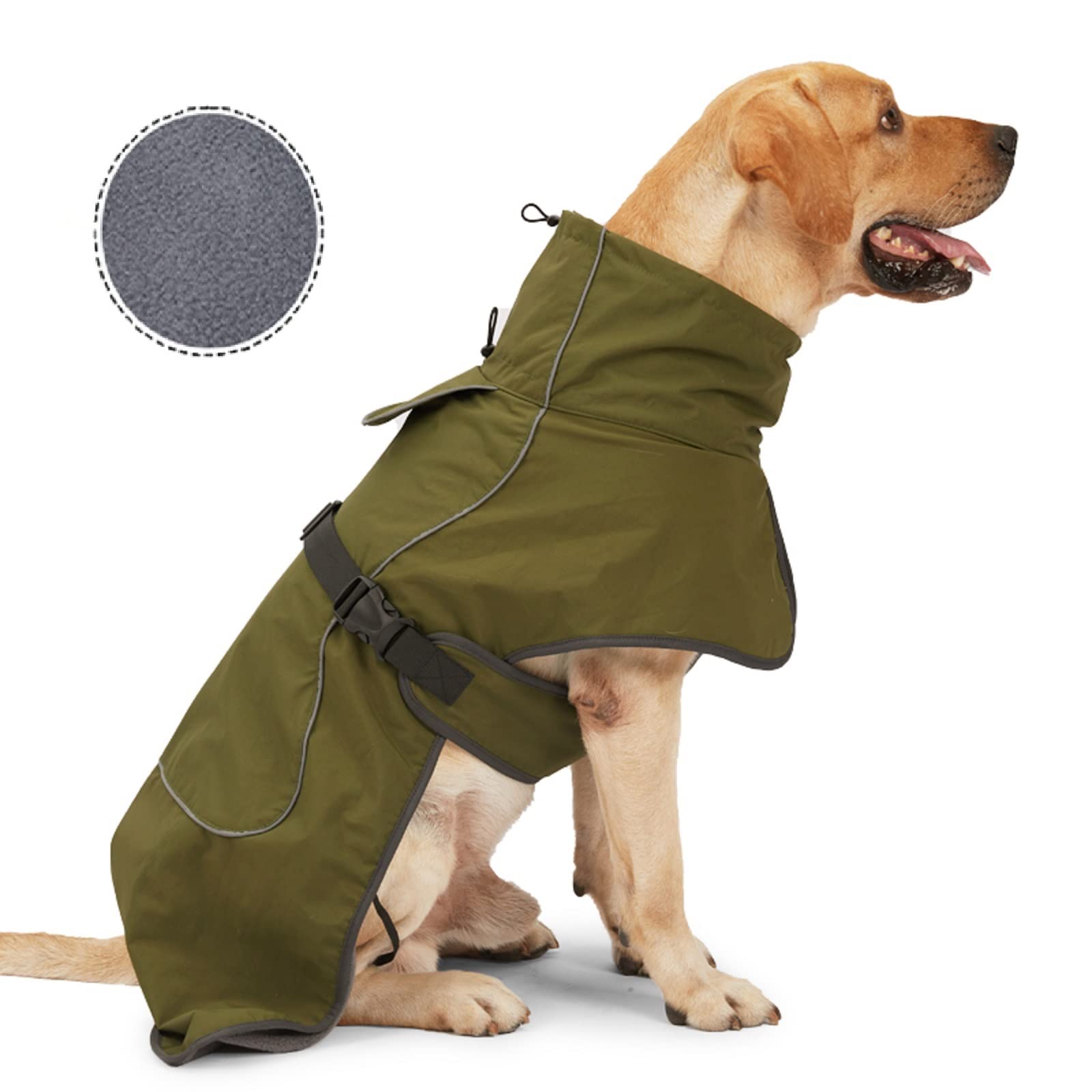 Dog Raincoat - Waterproof Dog Winter Jackets Windproof Coat with Velvet Inner Winter Dog Rain Coat with Reflective Strip,Green X